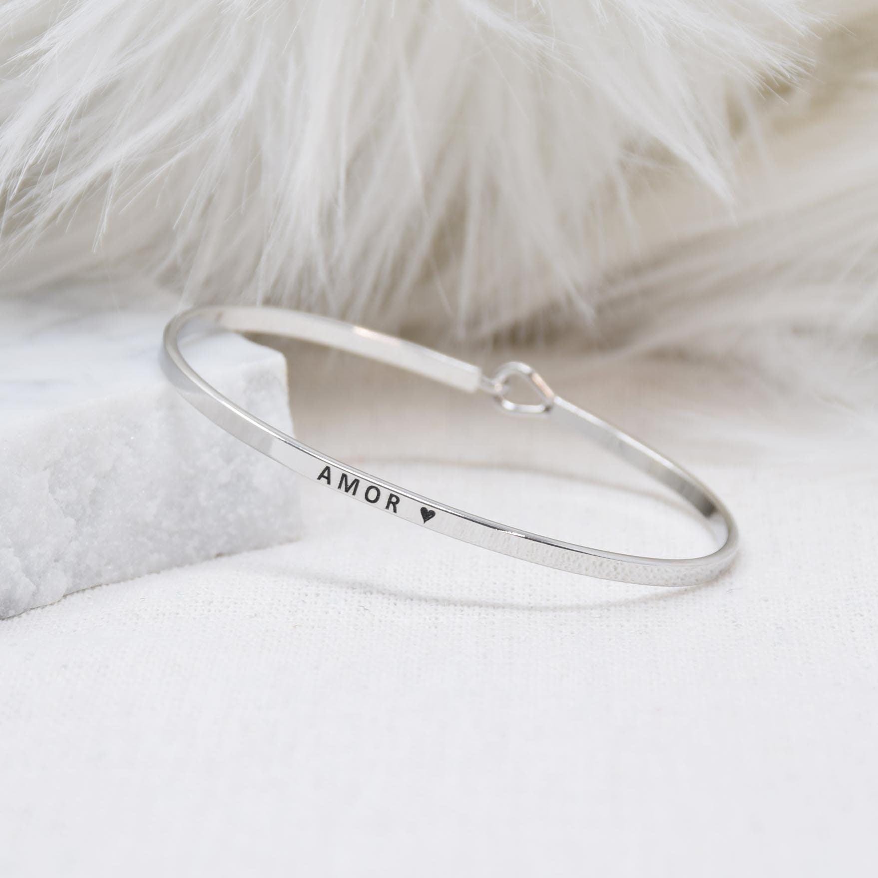 Amor  - Bracelet Bangle with Message for Women Girl Daughter Wife Holiday Anniversary Special Gift