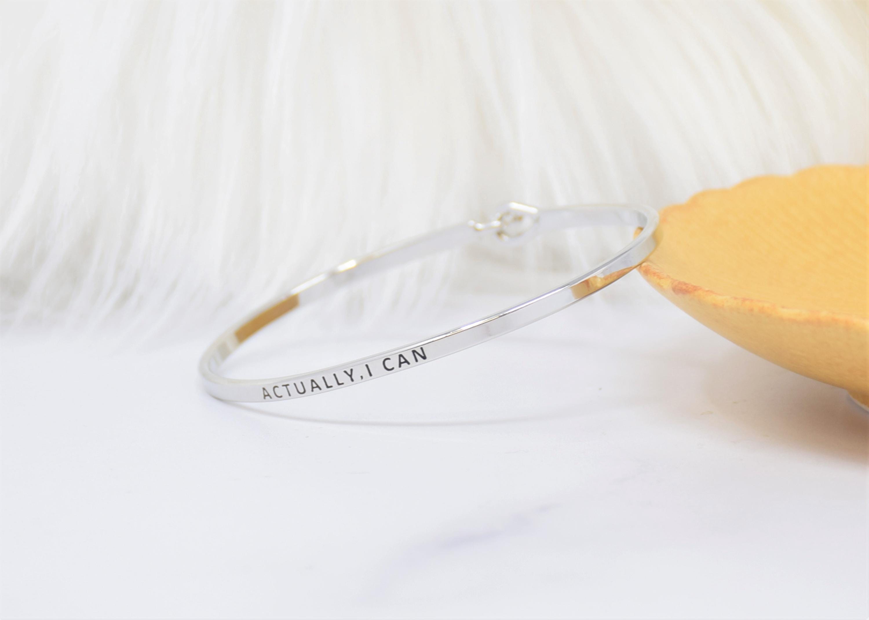 Actually I Can - Bracelet Bangle with Message for Women Girl Daughter Wife Holiday Anniversary Special Gift