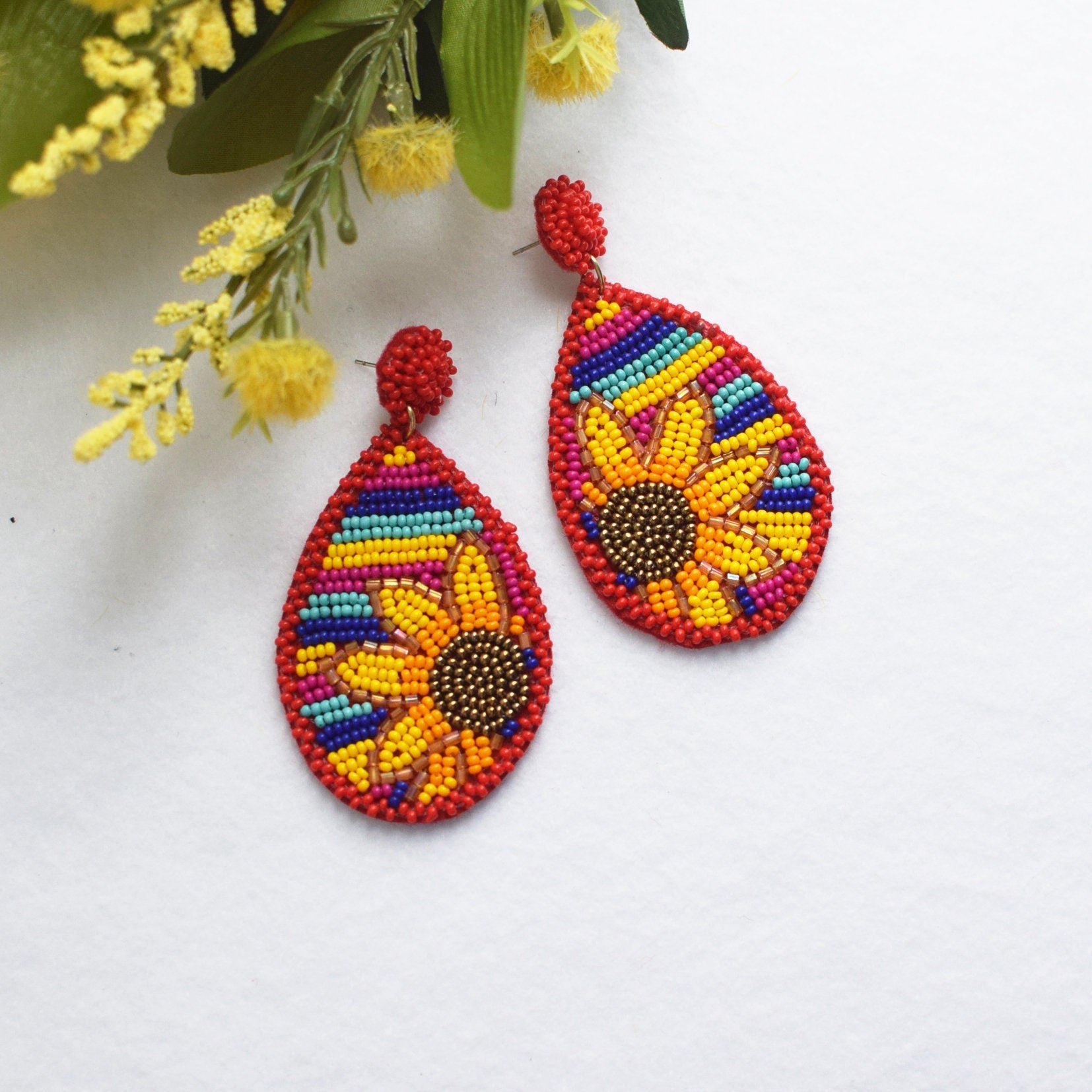 Teardrop Rainbow Earring, Post Earrings, Beaded Earrings, Gift ideas, Spring Earrings, Summer Earrings, Woman's Earrings | 348