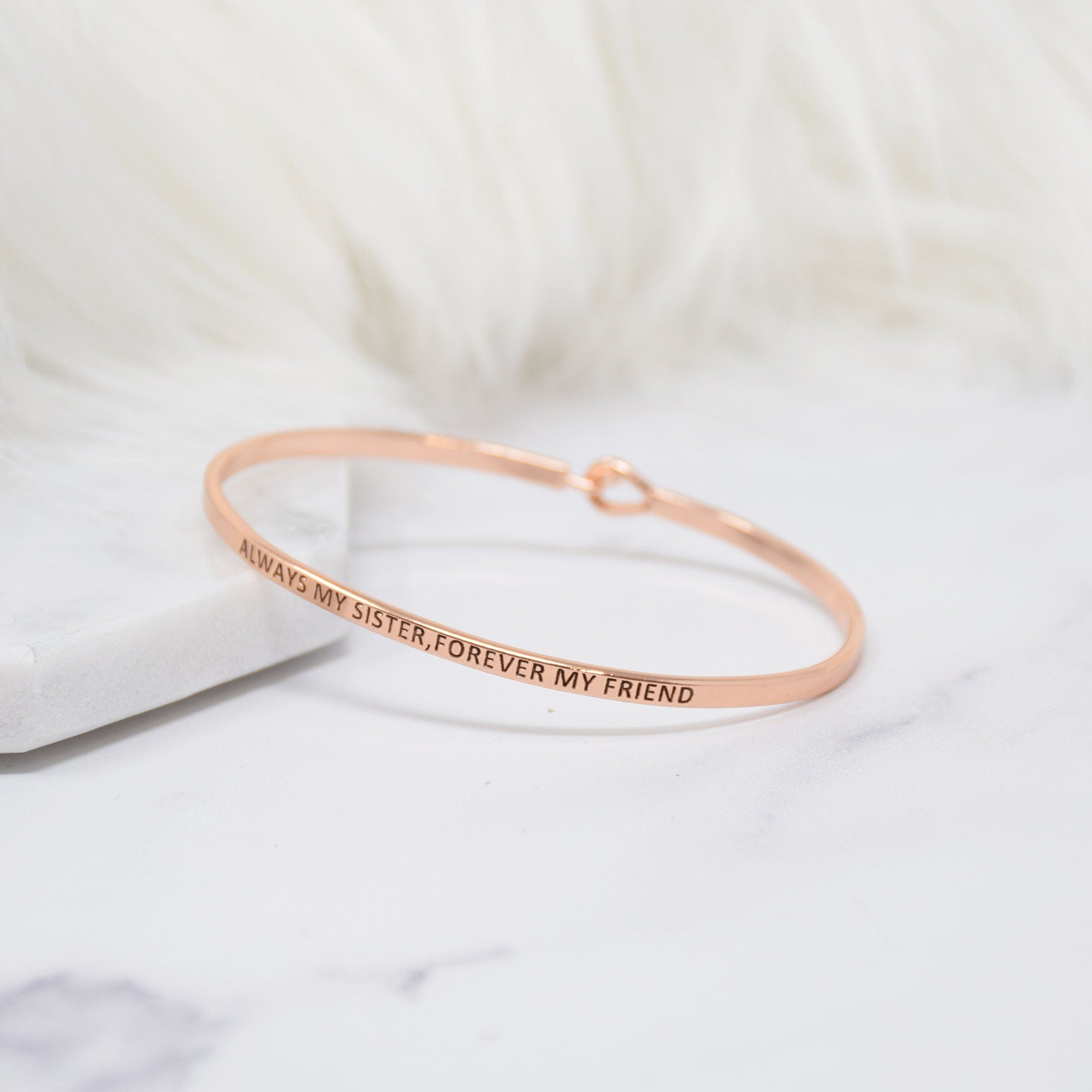Always My Sister Forever My Friend - Bracelet Bangle with Message for Women Girl Daughter Wife Holiday Anniversary Special Gift