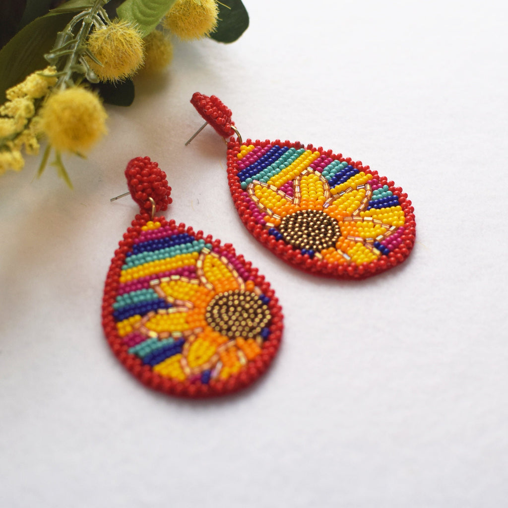 Teardrop Rainbow Earring, Post Earrings, Beaded Earrings, Gift ideas, Spring Earrings, Summer Earrings, Woman's Earrings | 348