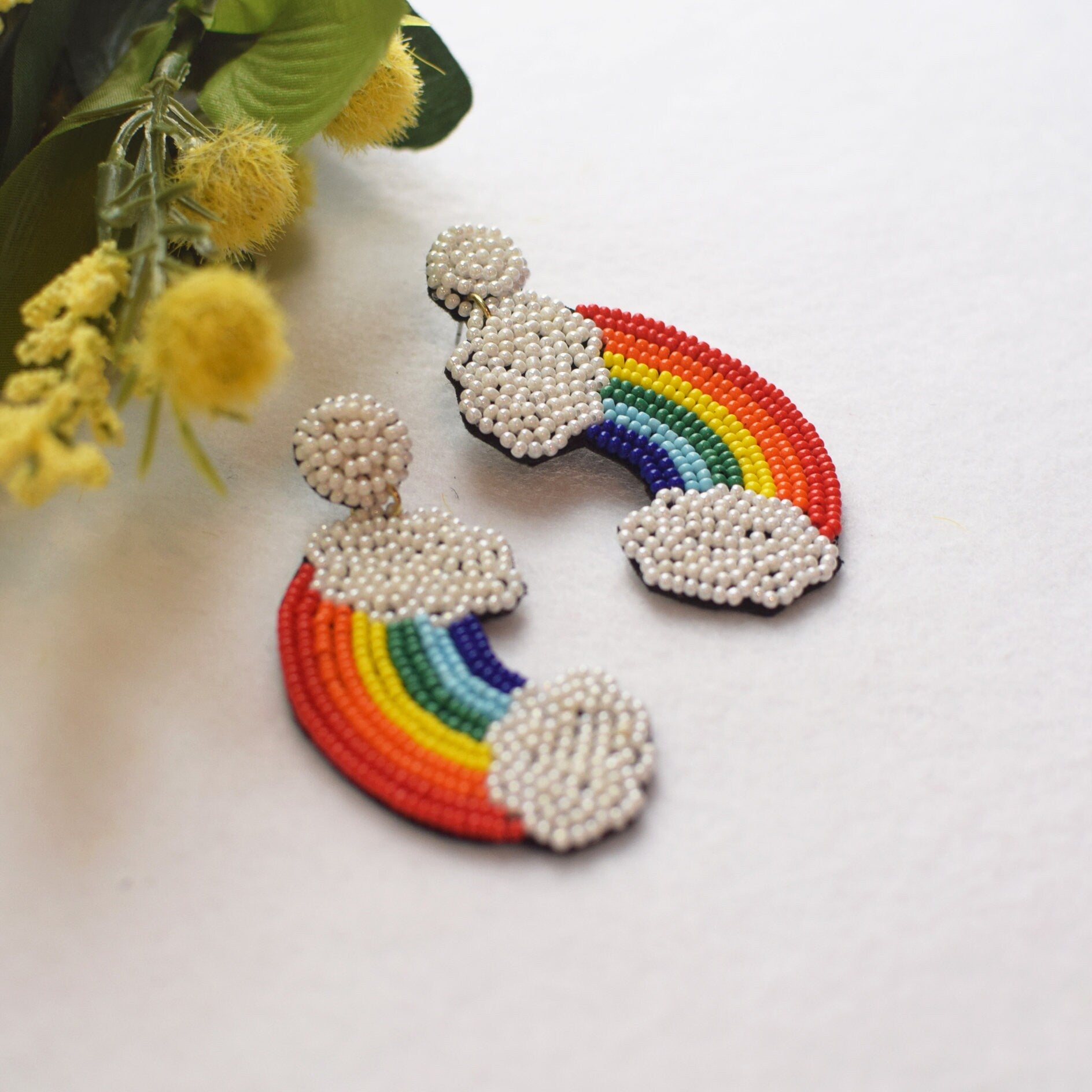 Cloud Rainbow Earring, Post Earrings, Beaded Earrings, Gift ideas, Spring Earrings, Summer Earrings, Woman's Earrings | 420