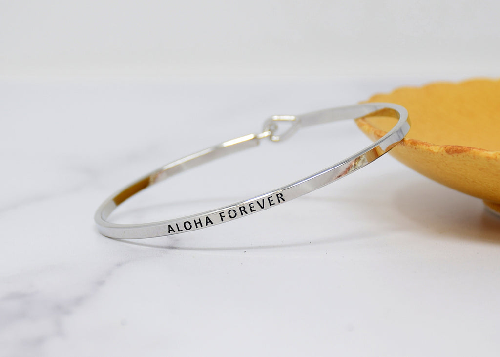 Aloha Forever - Bracelet Bangle with Message for Women Girl Daughter Wife Holiday Anniversary Special Gift