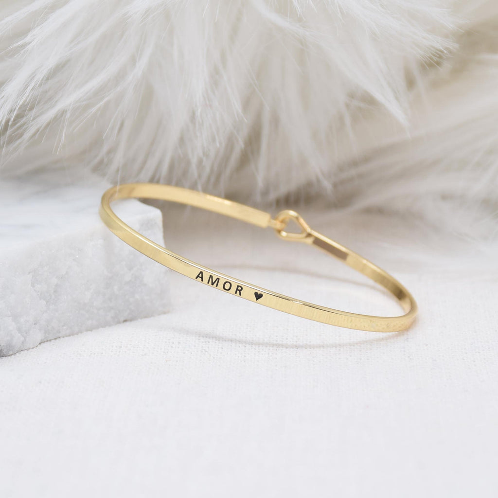 Amor  - Bracelet Bangle with Message for Women Girl Daughter Wife Holiday Anniversary Special Gift