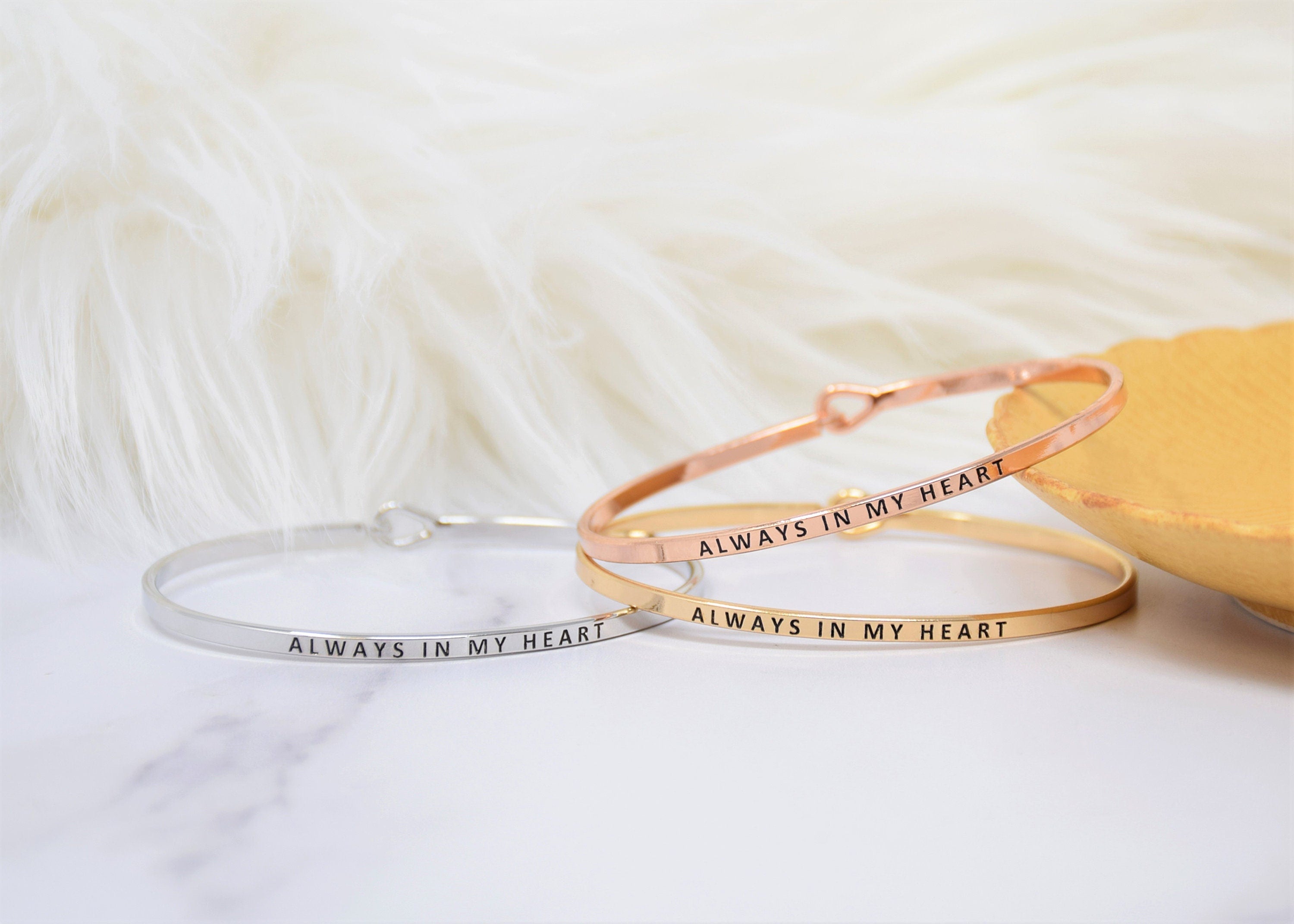 Always In My Heart - Bracelet Bangle with Message for Women Girl Daughter Wife Holiday Anniversary Special Gift