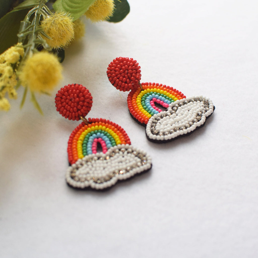 Cloud Rainbow Earring, Post Earrings, Beaded Earrings, Gift ideas, Spring Earrings, Summer Earrings, Woman's Earrings, Statement Earrings