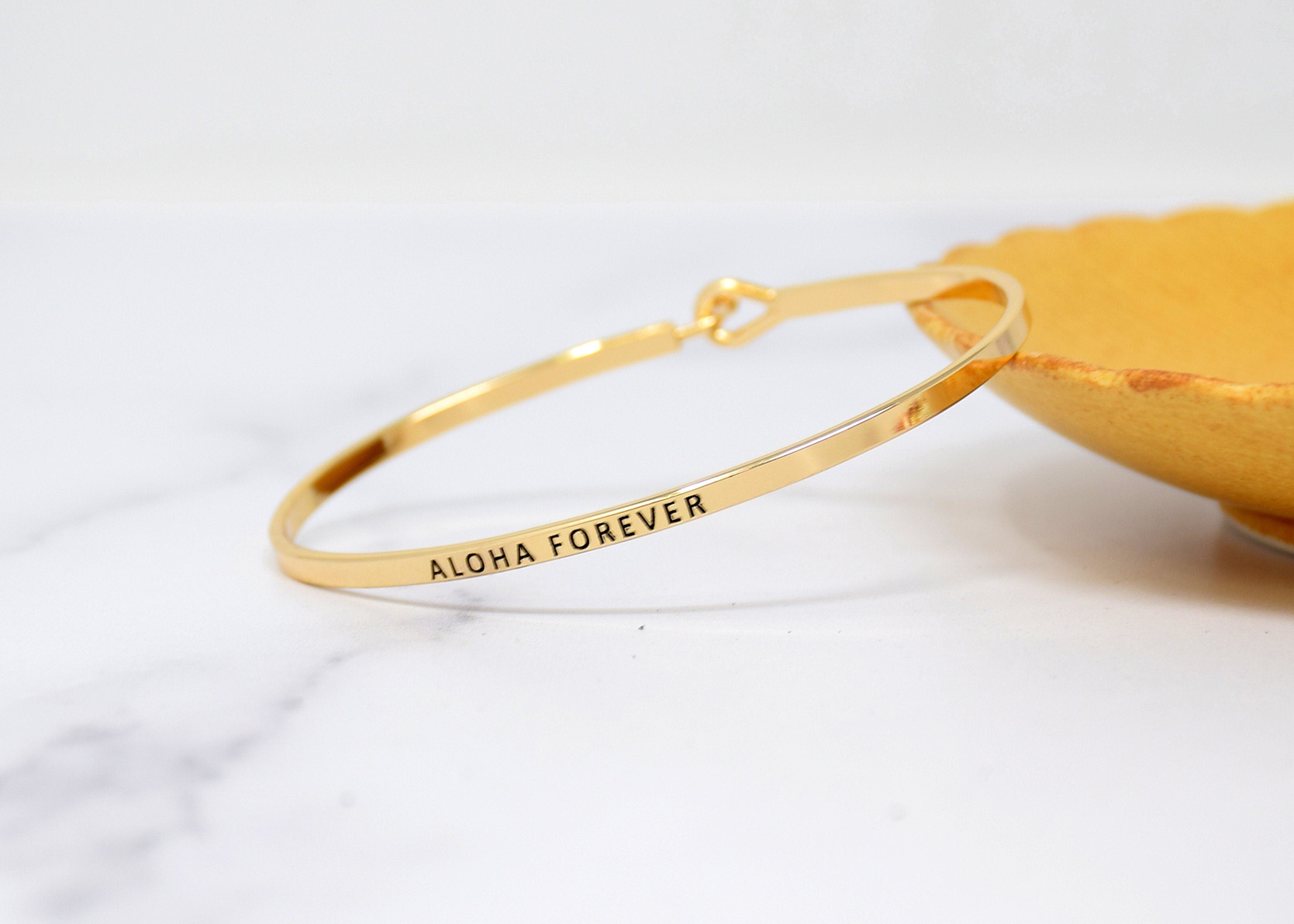 Aloha Forever - Bracelet Bangle with Message for Women Girl Daughter Wife Holiday Anniversary Special Gift