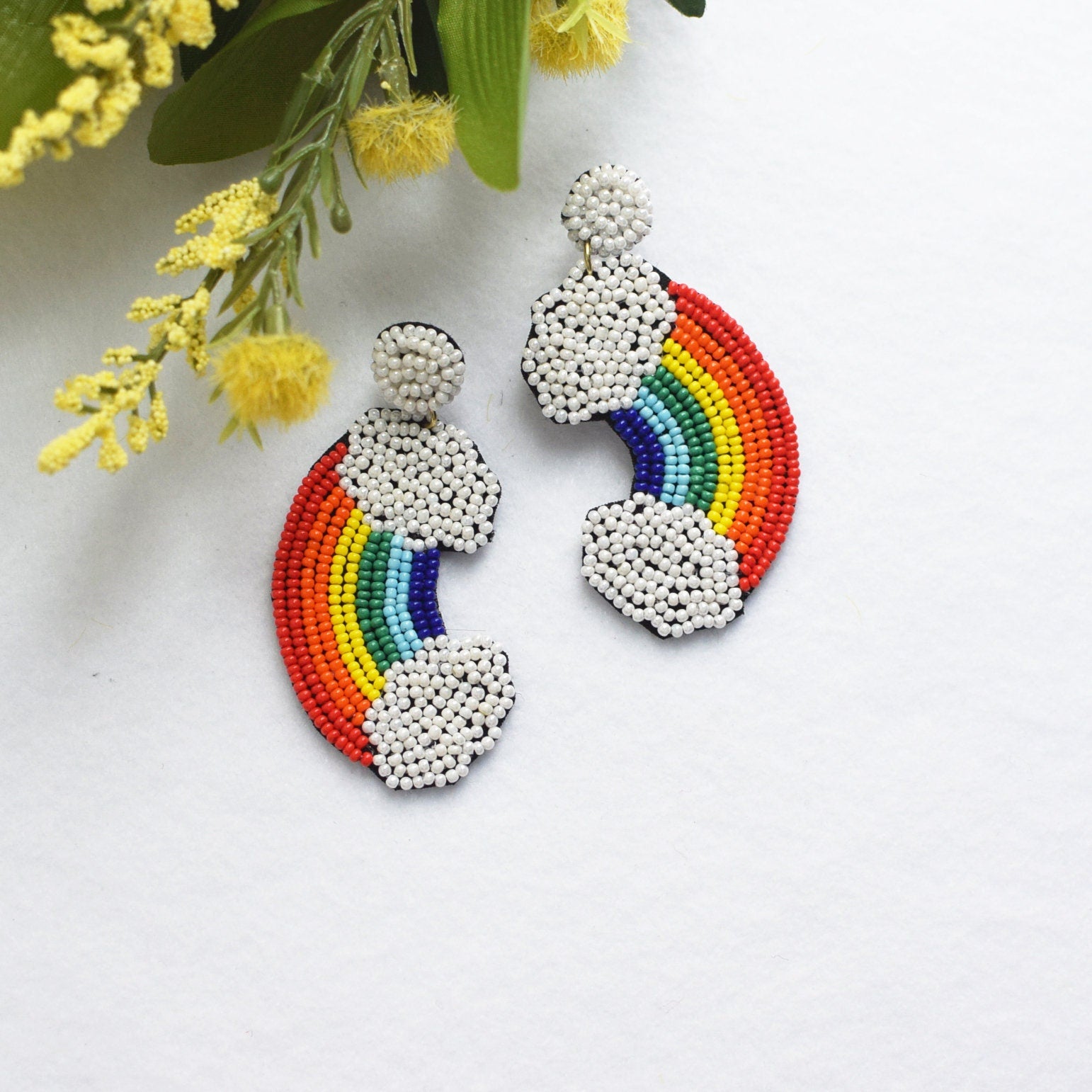 Cloud Rainbow Earring, Post Earrings, Beaded Earrings, Gift ideas, Spring Earrings, Summer Earrings, Woman's Earrings | 420