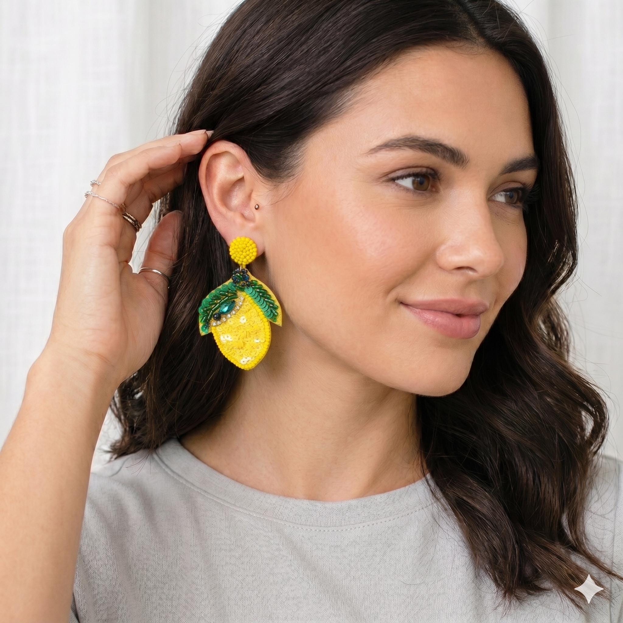 Yellow Lemon Earring, Post Earrings, Beaded Earrings, Gift ideas, Spring Earrings, Summer Earrings, Woman's Earrings, Statement Piece | 281