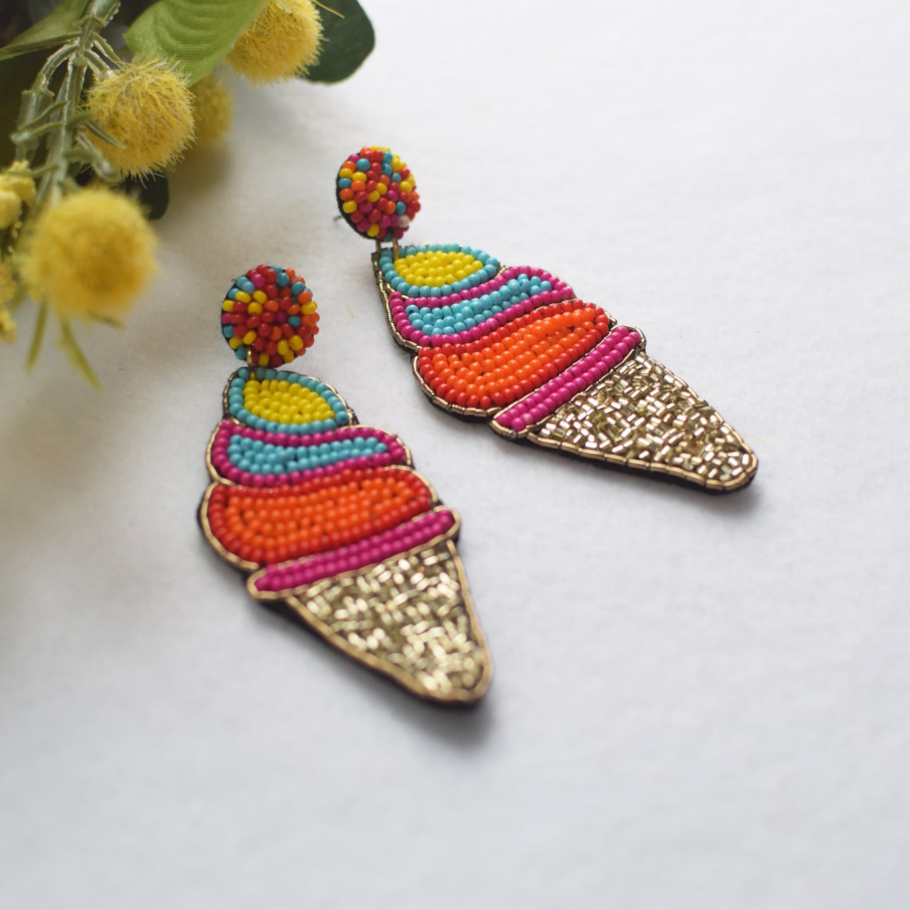 Ice-cream Rainbow Earring, Post Earrings, Beaded Earrings, Gift ideas, Spring Earrings, Summer Earrings, Woman's Earrings, Statement Earring