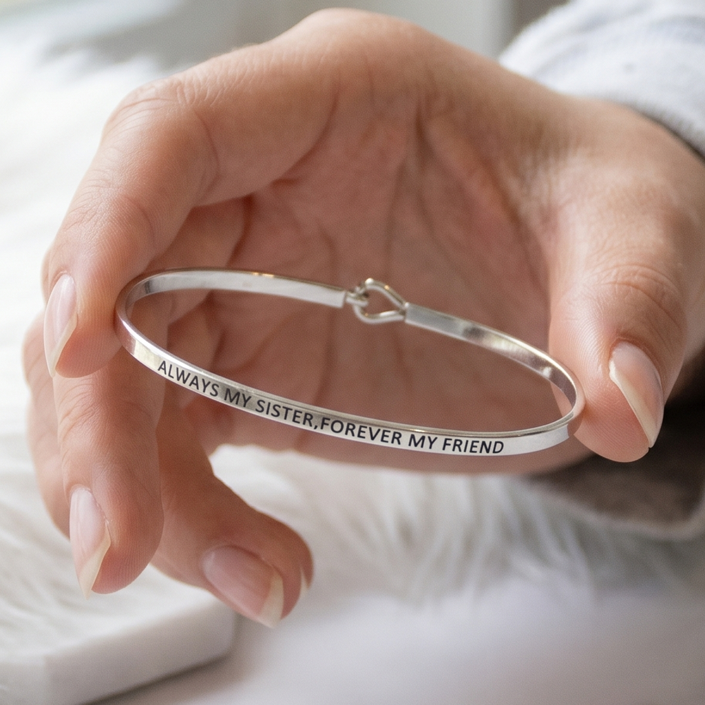 Always My Sister Forever My Friend - Bracelet Bangle with Message for Women Girl Daughter Wife Holiday Anniversary Special Gift