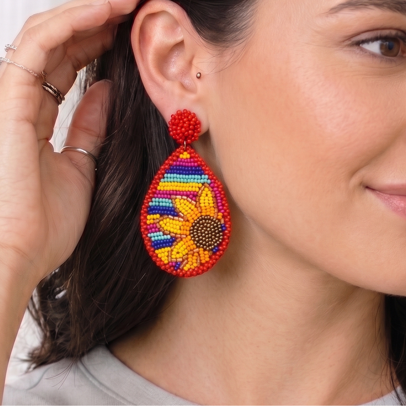 Teardrop Rainbow Earring, Post Earrings, Beaded Earrings, Gift ideas, Spring Earrings, Summer Earrings, Woman's Earrings | 348