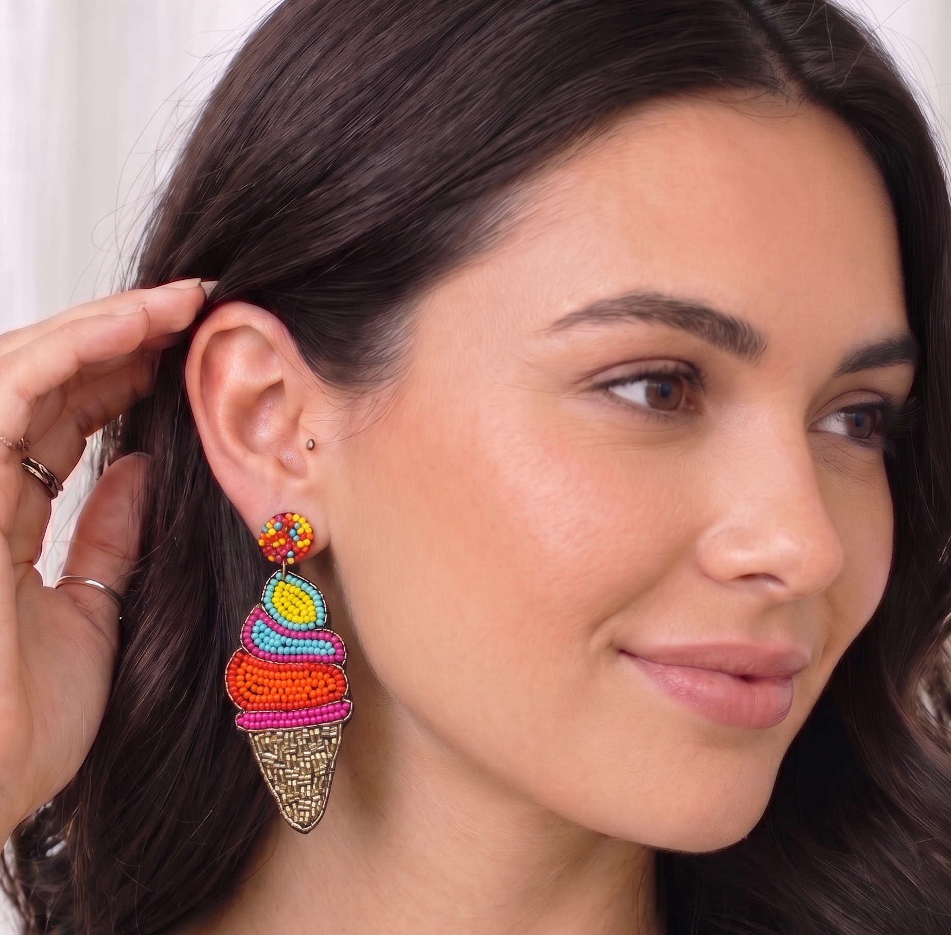 Ice-cream Rainbow Earring, Post Earrings, Beaded Earrings, Gift ideas, Spring Earrings, Summer Earrings, Woman's Earrings, Statement Earring
