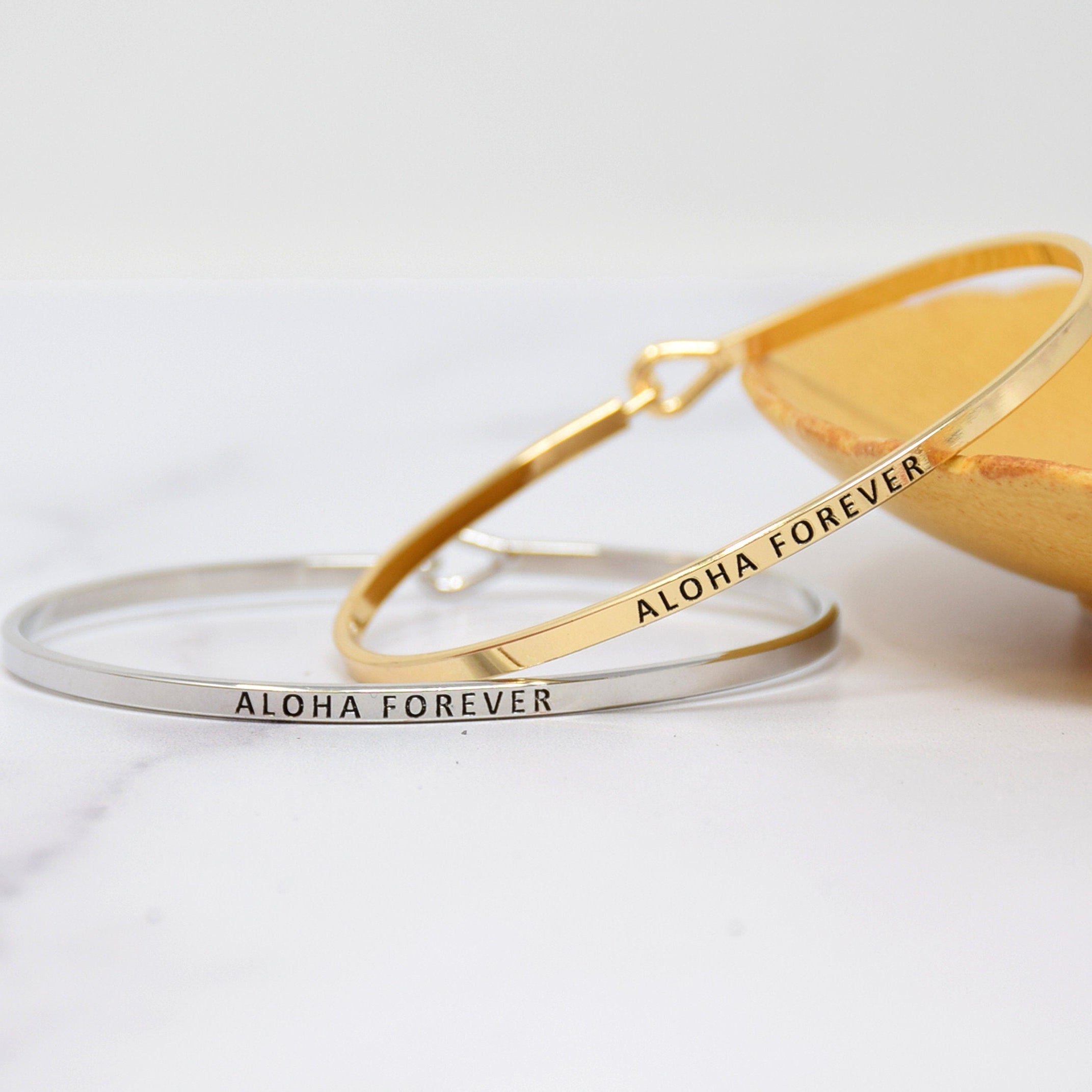 Aloha Forever - Bracelet Bangle with Message for Women Girl Daughter Wife Holiday Anniversary Special Gift