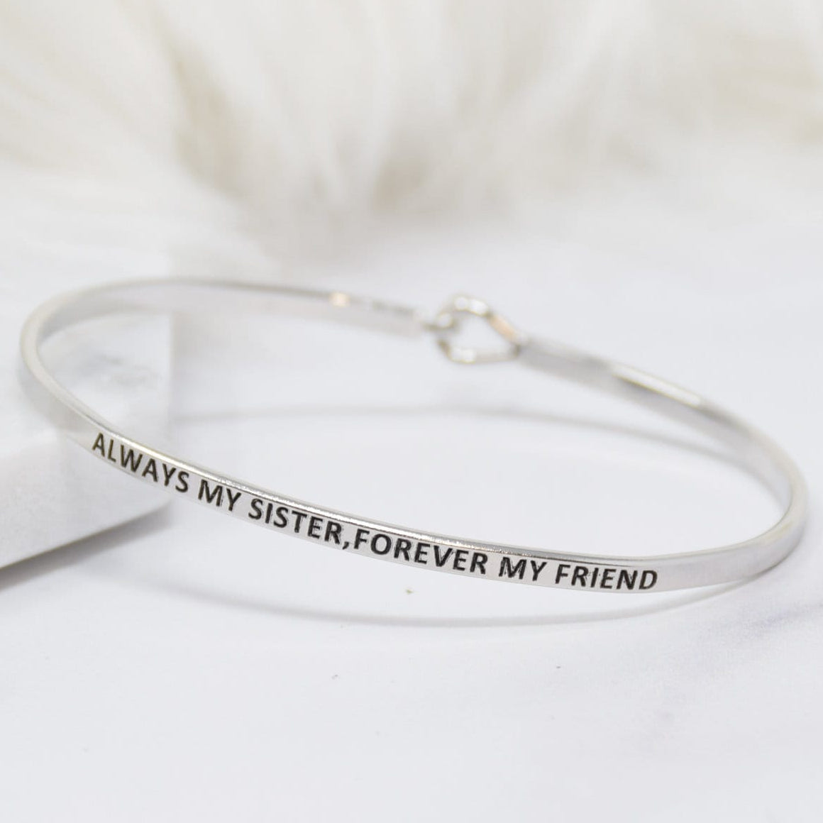 Always My Sister Forever My Friend - Bracelet Bangle with Message for Women Girl Daughter Wife Holiday Anniversary Special Gift