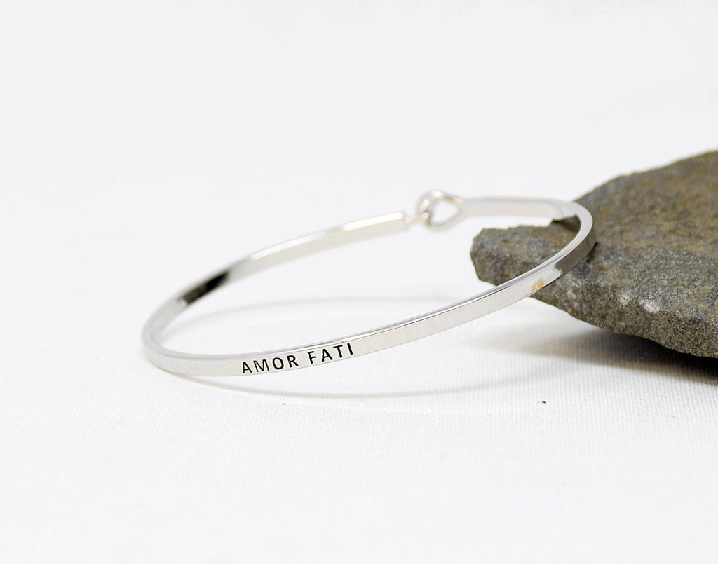 Amor Fati - Bracelet Bangle with Message for Women Girl Daughter Wife Holiday Anniversary Special Gift