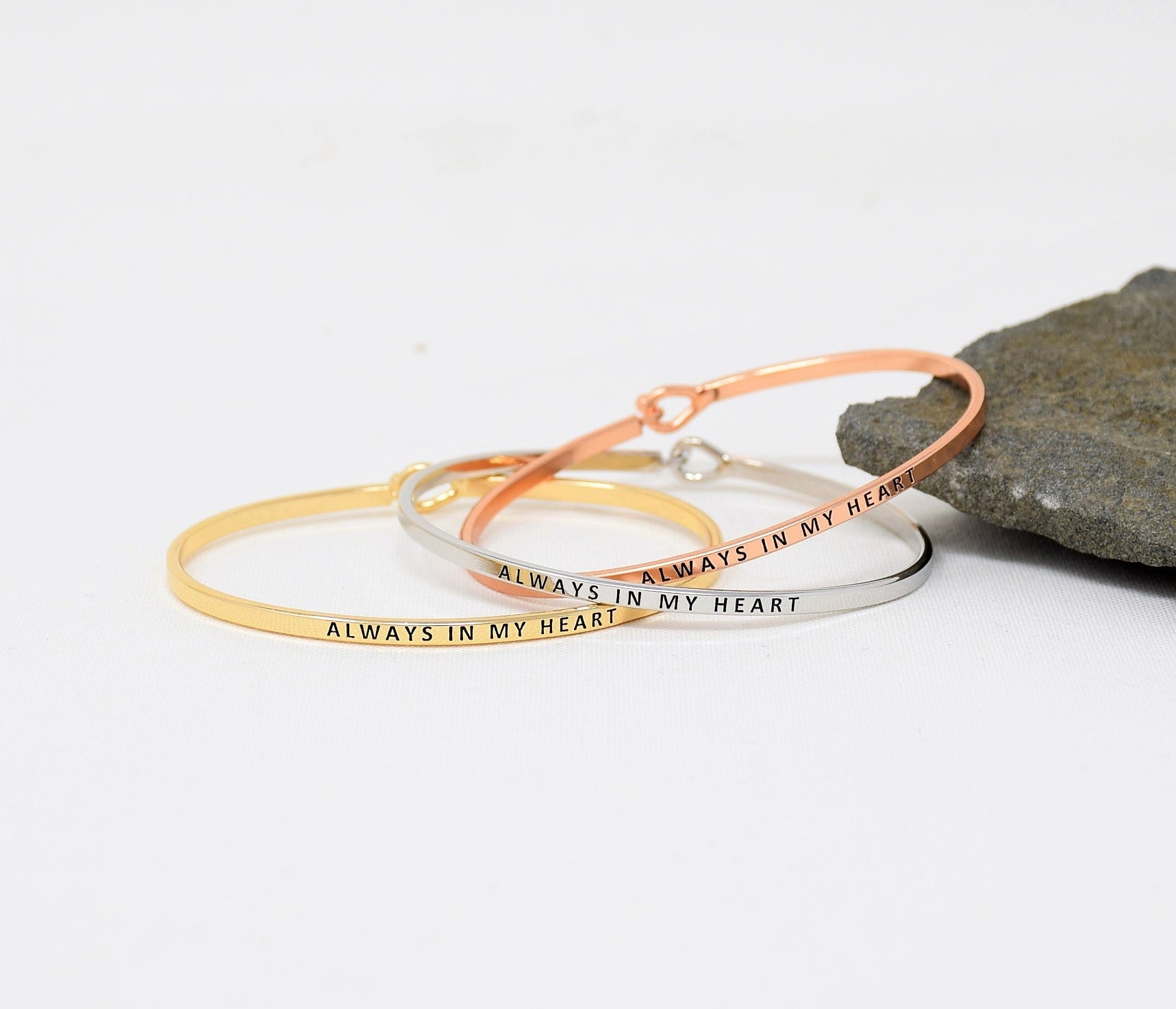 Always In My Heart - Bracelet Bangle with Message for Women Girl Daughter Wife Holiday Anniversary Special Gift