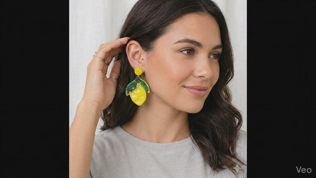 Yellow Lemon Earring, Post Earrings, Beaded Earrings, Gift ideas, Spring Earrings, Summer Earrings, Woman's Earrings, Statement Piece | 281